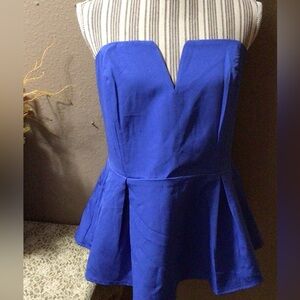 NEWT CITY CHIC BLUE ROYAL STRAPLESS PEPLUM TOP